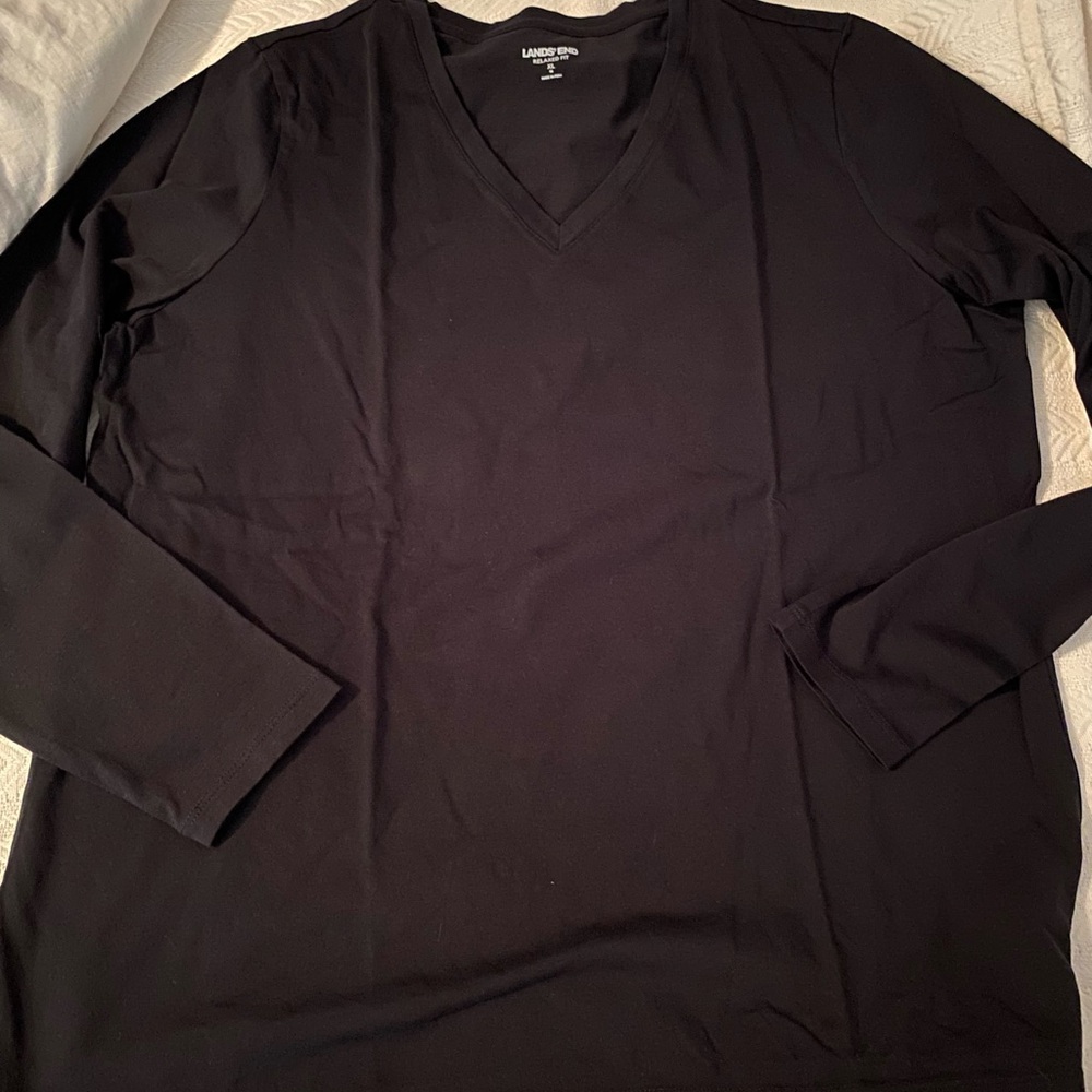 Lands' End Black V-Neck Long Sleeve Shirt